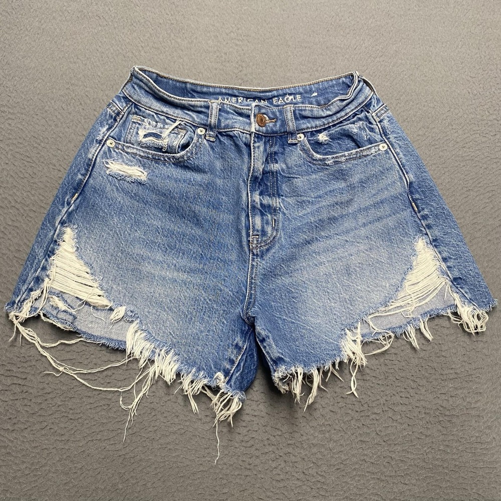 American Eagle Outfitters Shorts Womens 2 Blue Mom Distressed Frayed Hem 3 In